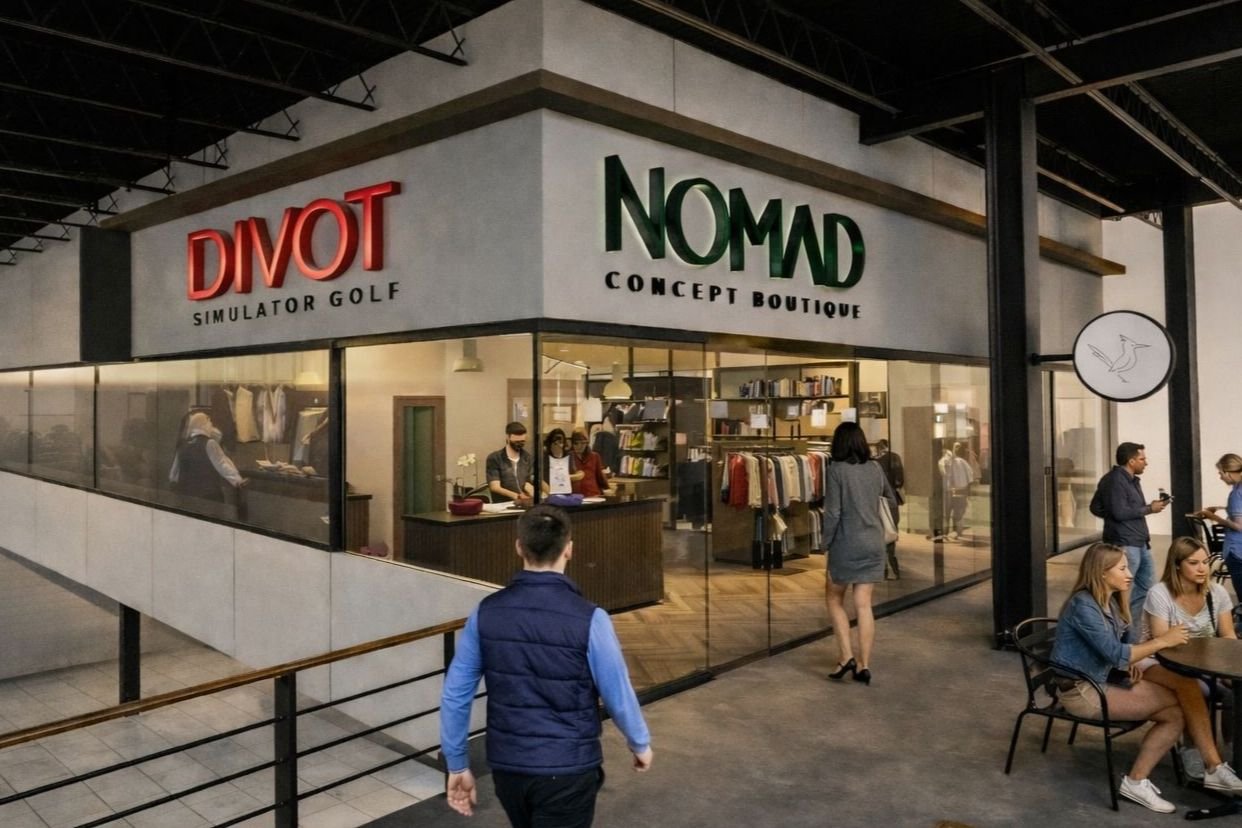 Fachada de NOMAD Concept Boutique y DIVOT Simulador Golf